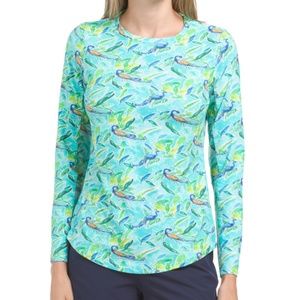 New IBKUL Long Sleeve Crew Neck Top UPF 50+ Icefil Jade Peacock Size Small